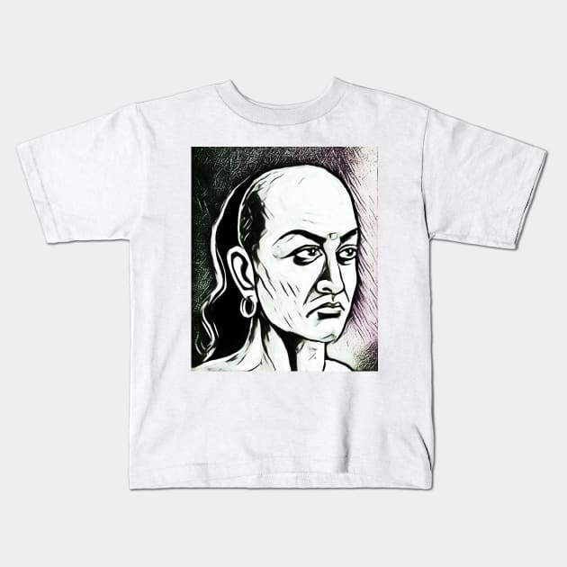 Chanakya Black And white Portrait | Chanakya Artwork 3 Kids T-Shirt by JustLit